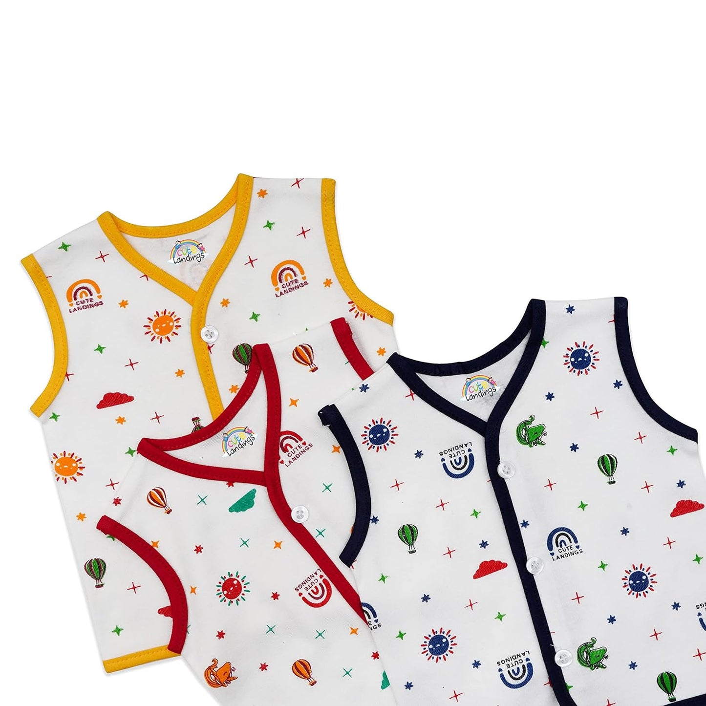 Cuddly Landings Newborn Baby Soft Cotton Sleeve Vest, Jhablas & Langot Nappy Set, Infant Wear