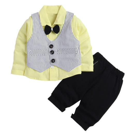 HustleKids Boy's Cotton Striped Shirt and Pant Set with Waistcoat