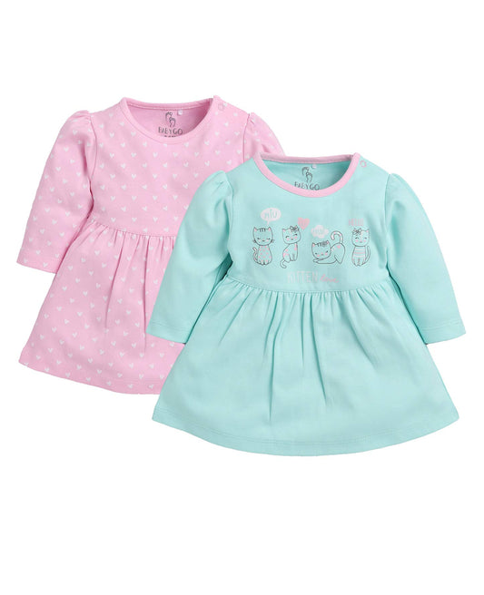 BabyGlee Full Sleeve Round Neck A-Line Frocks for Baby Girls – Pack of 2
