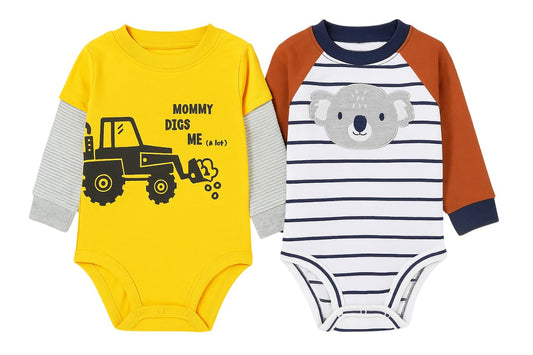 DAXTON Baby Boys Cotton Bodysuits – Half, Full & Sleeveless Assorted Prints, Soft & Breathable