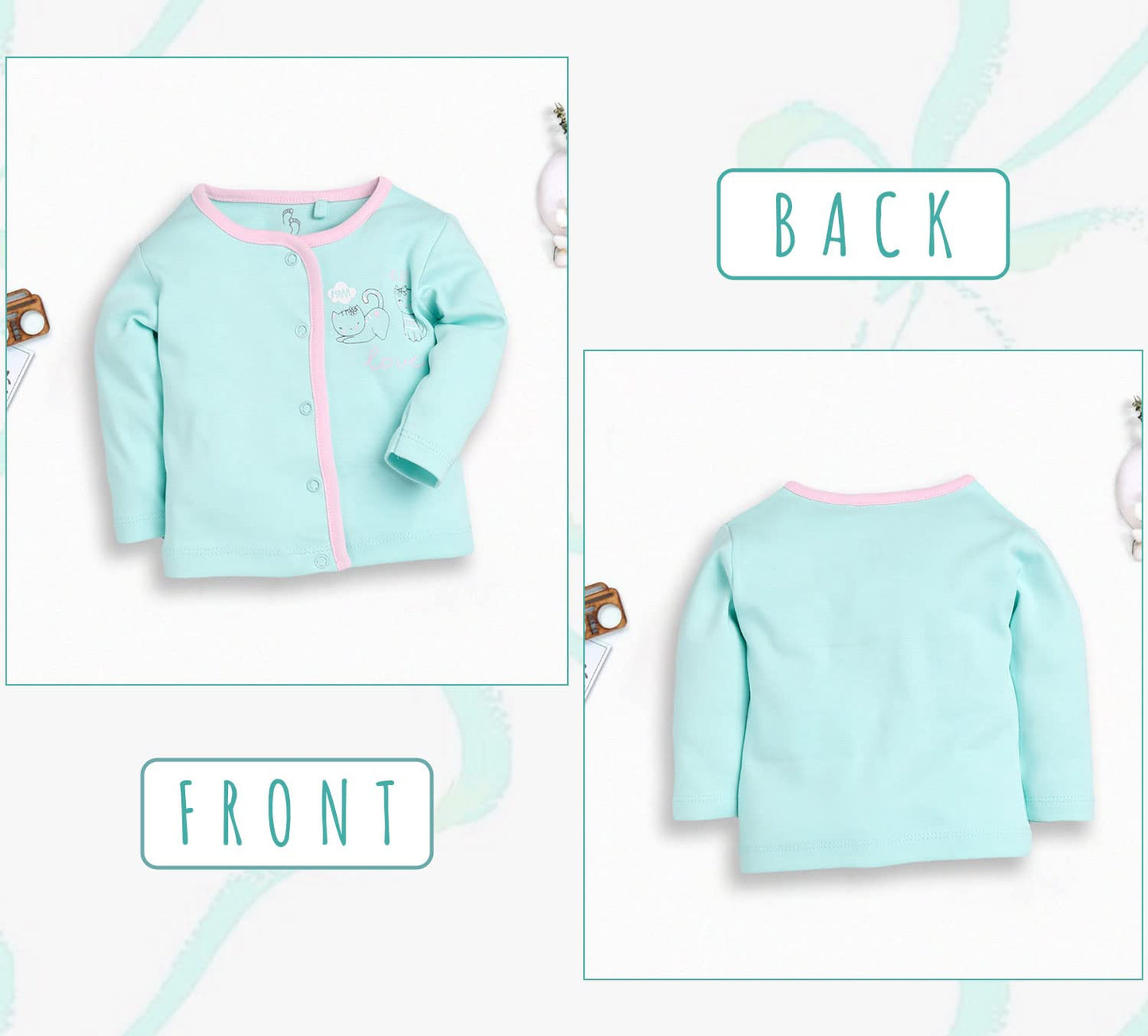 BUNDLE KIDS 100% Soft Cotton Front-Open Regular Fit Tees for Baby Boys & Girls, Summer Wear, 3-Pcs Combo