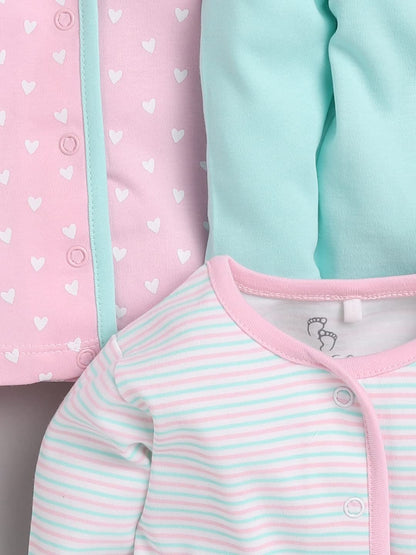 BUNDLE KIDS 100% Soft Cotton Front-Open Regular Fit Tees for Baby Boys & Girls, Summer Wear, 3-Pcs Combo