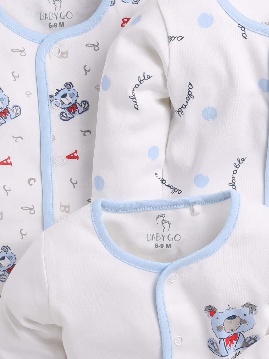 BUBBLE GEAR Cotton Full Sleeve Round Neck Front Open Pack of 3 Tees Baby Boy Clothing Set