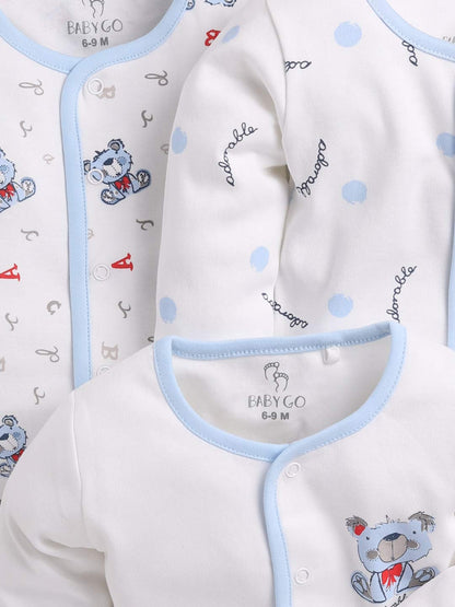 BUBBLE GEAR Cotton Full Sleeve Round Neck Front Open Pack of 3 Tees Baby Boy Clothing Set