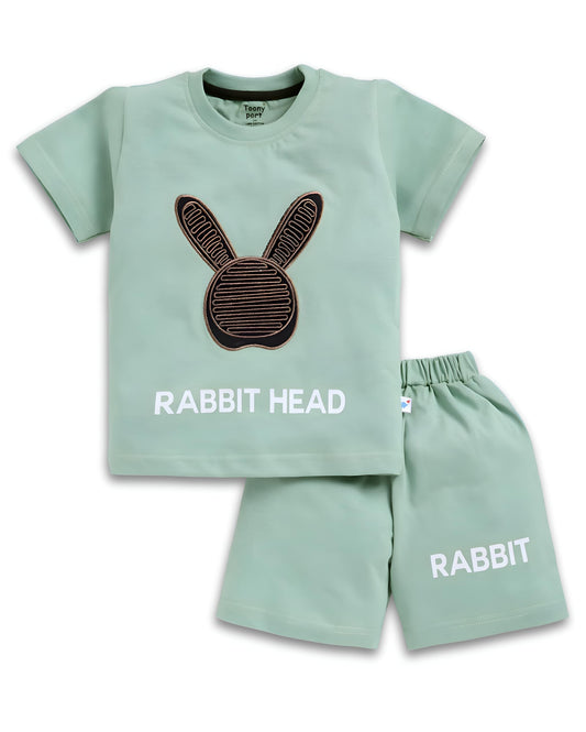 Toonixport Boys Bunny Rabbit Print T-Shirt & Shorts Set, Comfortable Summer Outfit