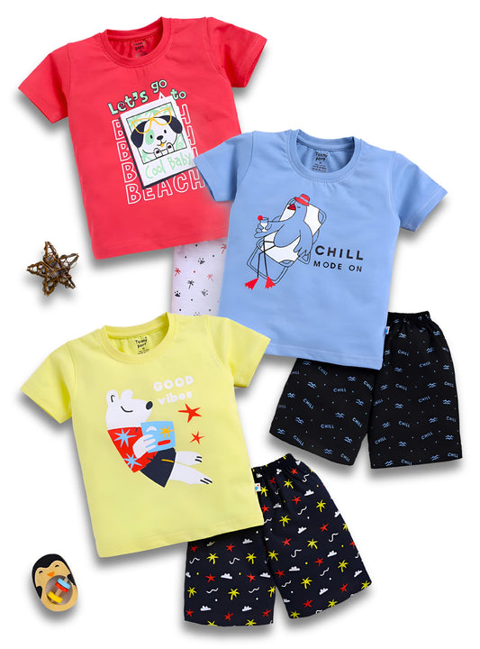 Toonwave Boys Summer 3-Pack T-Shirt and Shorts Combo Set in Multicolor for Casual Wear