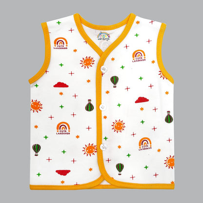 Cuddly Landings Newborn Baby Soft Cotton Sleeve Vest, Jhablas & Langot Nappy Set, Infant Wear