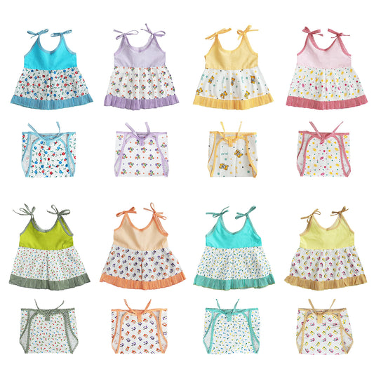 AURA SPACE Newborn Baby Clothing Set of 8 – Cotton Frocks with Nappies for Girls 0-6 Months
